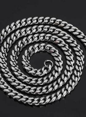 跨境欧美嘻哈不锈钢圆磨加密古巴项链真金电镀日字扣钛钢男士项链