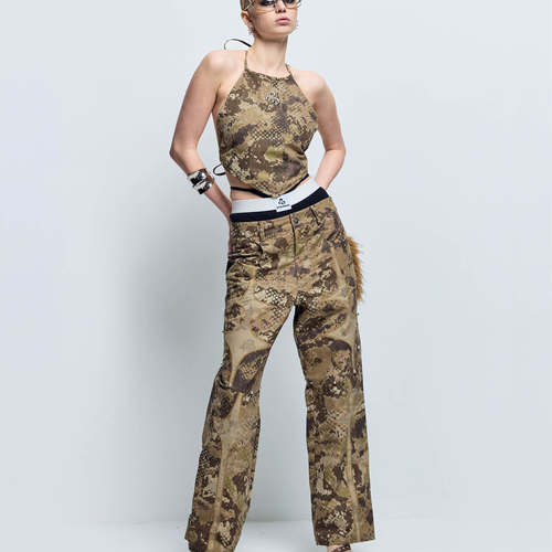 BYBèRAGS*SNAKE CAMO PANTS骨螺结构蛇纹迷彩铆钉工装裤男女同款