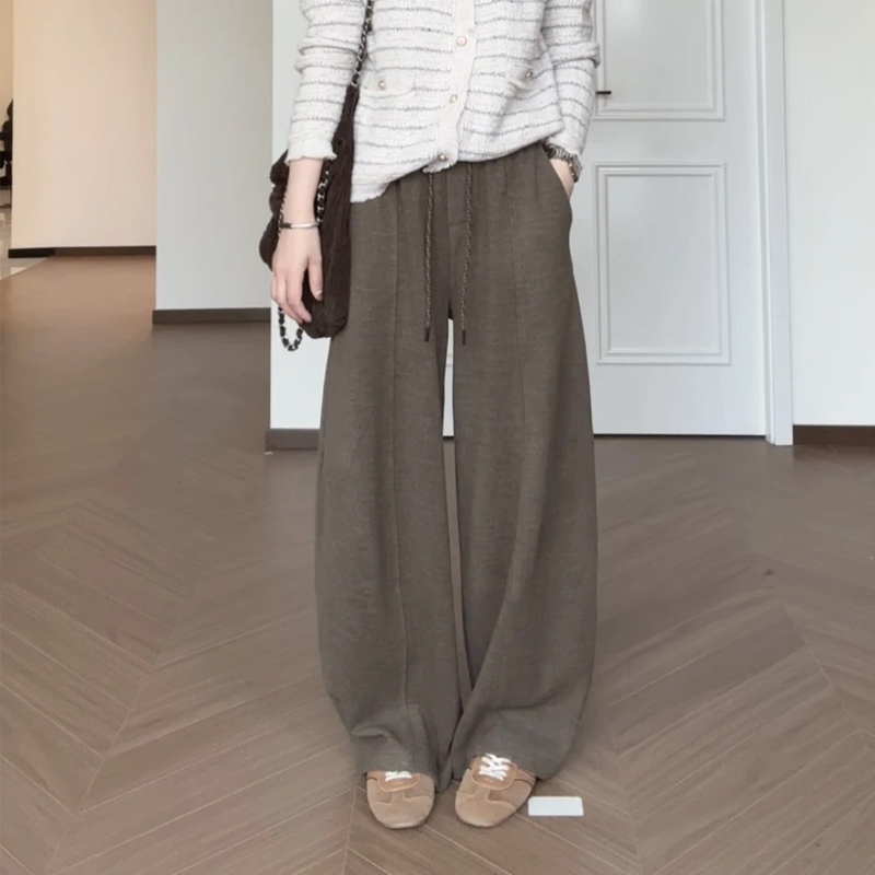 韩系老钱风咖色阔腿裤宽松直筒女
