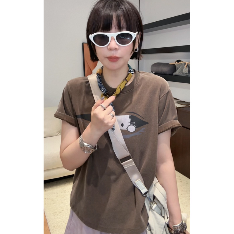 韩系复古宽松印花圆领短袖T恤女