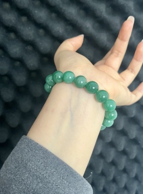 天然非洲翠手串独龙玉阳绿高货圆珠A货保真精品翡翠色男女款辣绿
