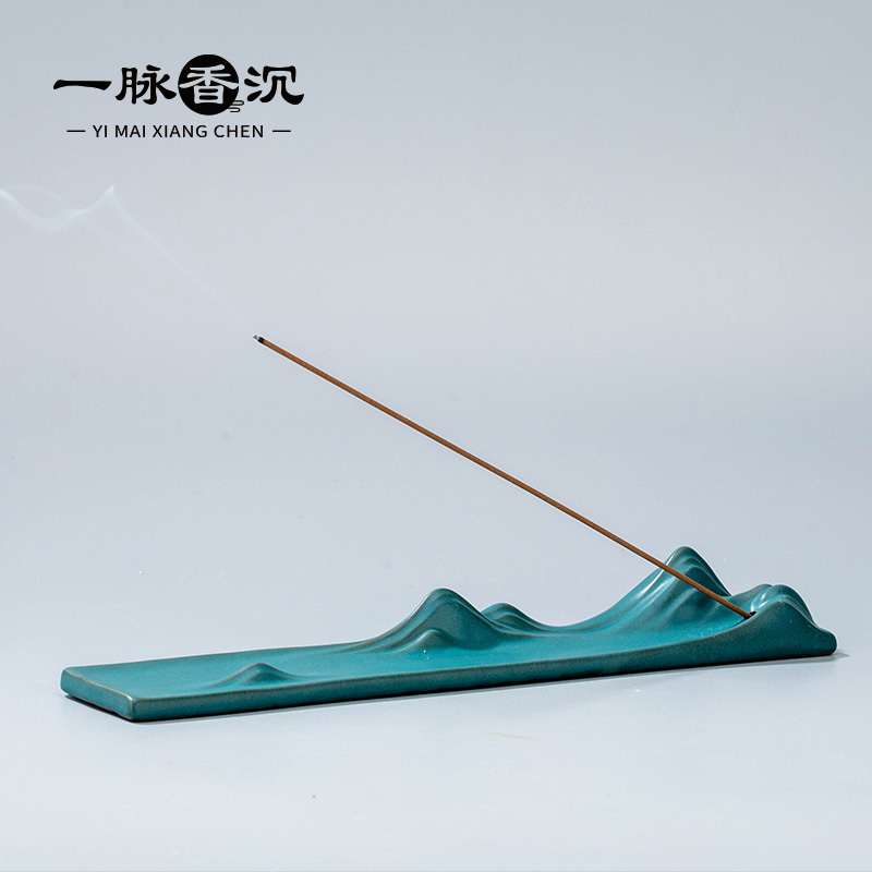 千里江山陶瓷香插线香卧香盒