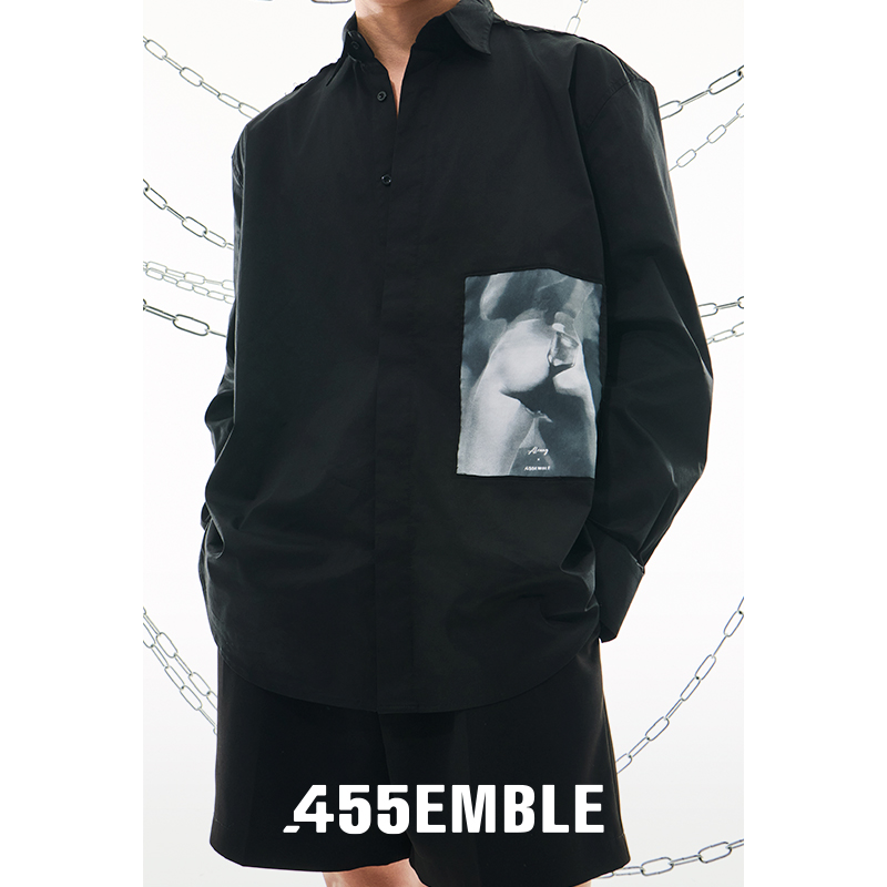 455EMBLE原创红酒杯印花衬衫