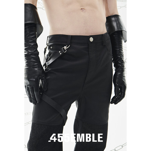 拼接直筒宽松牛仔长裤