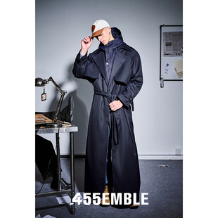 455emble男士 牛仔拼接风衣牛仔假两件连帽派克大衣派克及踝风衣