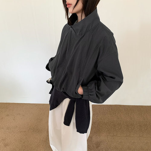 法国chrry koop 休闲运动风拉链外套女早秋宽松净版百搭抽绳上衣