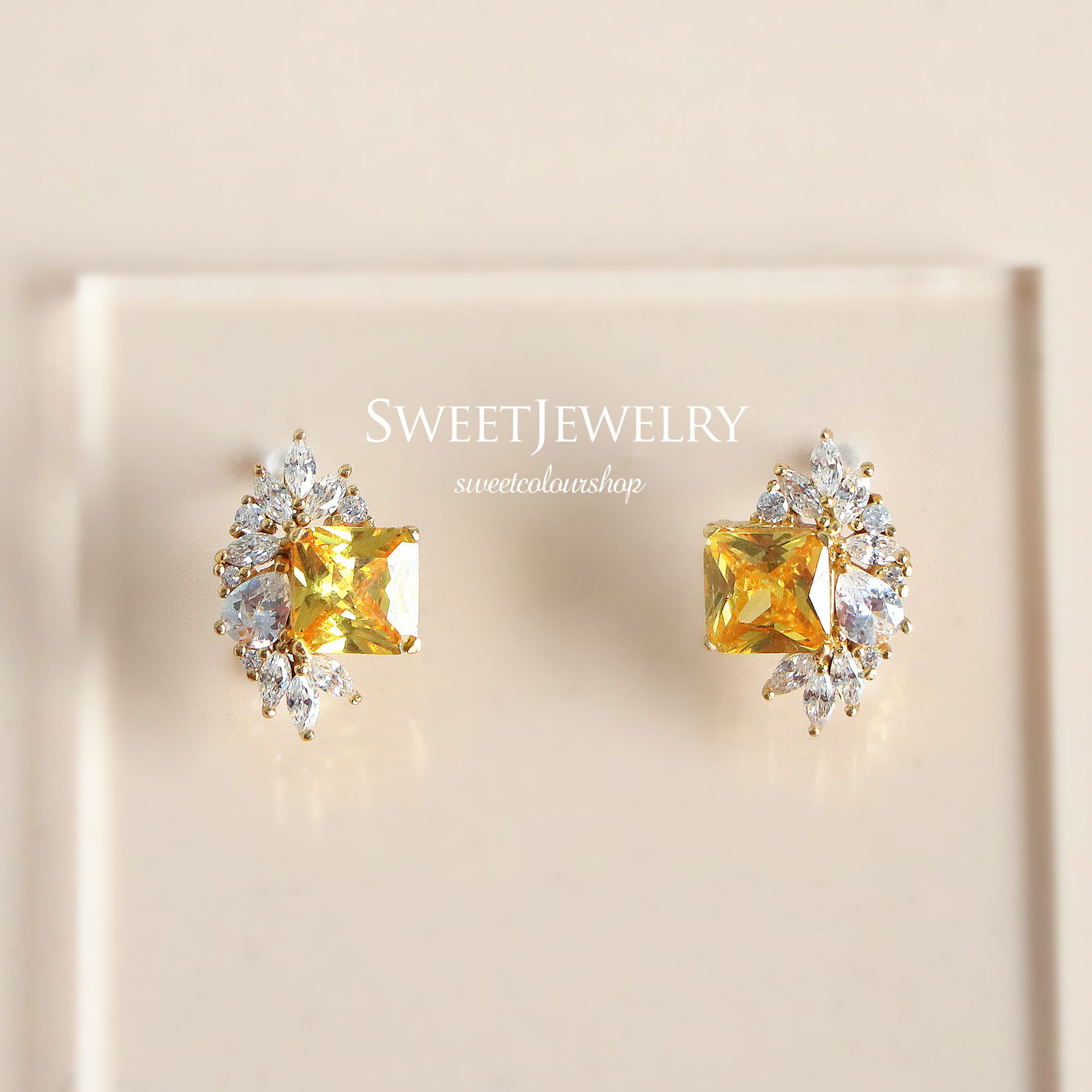 英国设计师topwhits925银镀18k金温柔法式复古耳钉女 黄钻气质