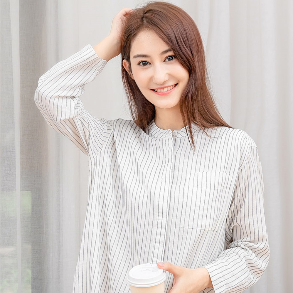 日系CherryKoko双层纱睡裙日式条纹格子全棉家居裙大码不透睡衣棉