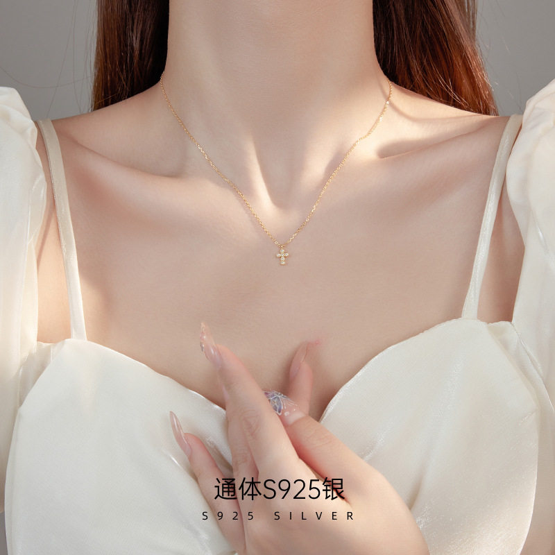 日系topwhit925银项链女欧美小众镶钻个性吊坠叠戴锁骨链新款潮
