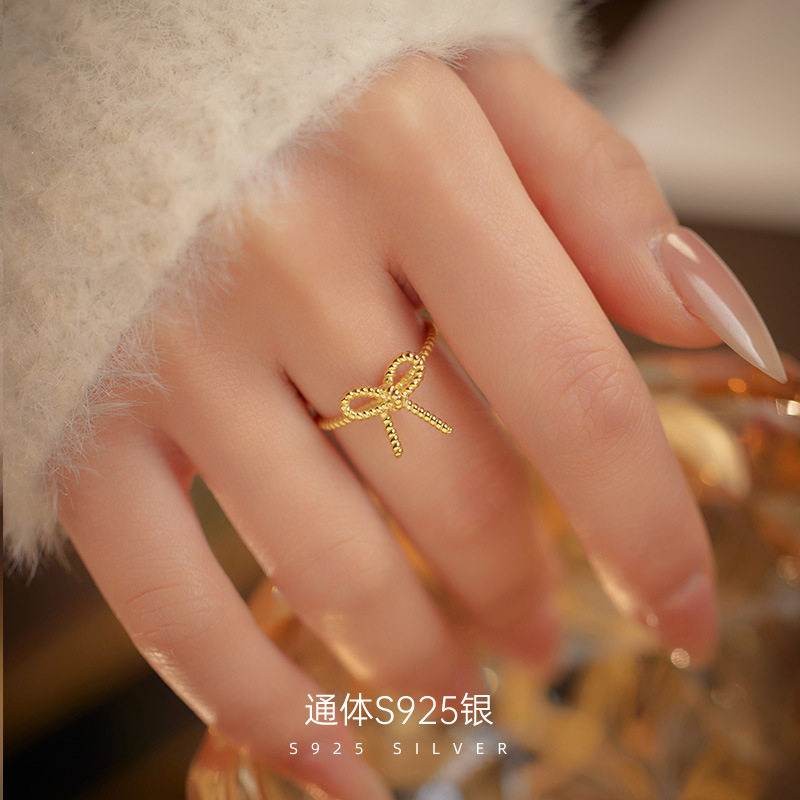 日系topwhits925韩国蝴蝶结戒指女小众设计感清新甜美绑带开口