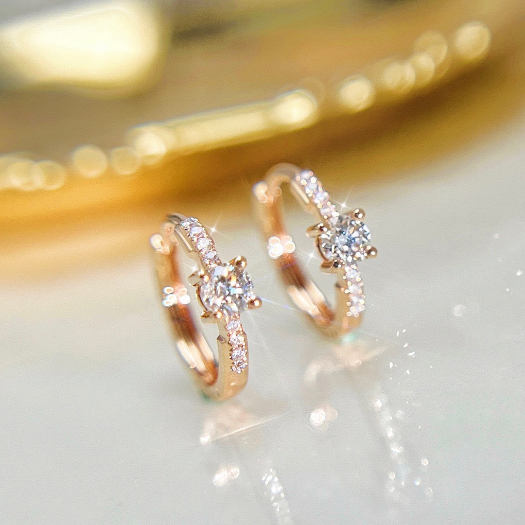 英国设计师TopWhitS925银镀18K金锆钻简约几何耳环高级感耳圈