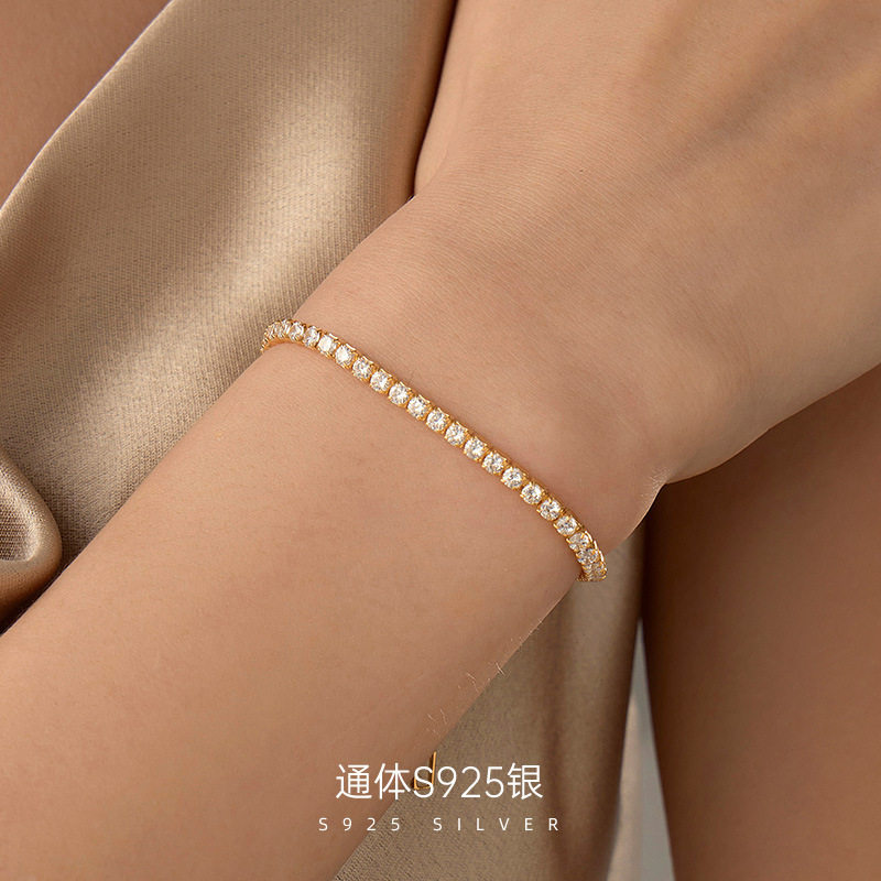 日系topwhit925银璀璨闪耀锆石手链女精致百搭ins满钻手镯网球