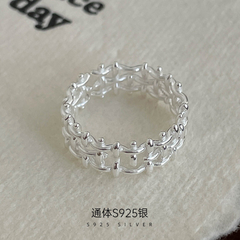 日系topwhit925银编织素圈戒指女简约小众设计线条食指戒缠绕