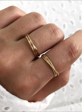 日系topwhit欧美风三环细款无缝18k金戒指女款食指环戒子钛钢