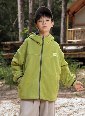 中大童男装一米二三四五六年级七八九十岁小孩春衣服摇粒绒外套绿