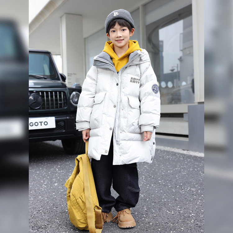 大童男装一米二三四五六年级七九十岁小孩冬衣服中长款90白羽绒服