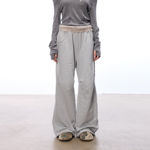 WILDERSHORE 25AW基础灰色羊羔绒毛毛腰头宽松卫裤直筒休闲长裤女