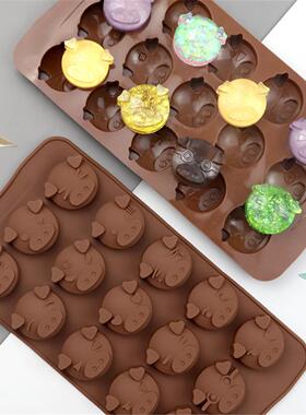 宁焙新品 15连表情猪头硅胶巧克力模 冰格模软糖 果冻布丁模