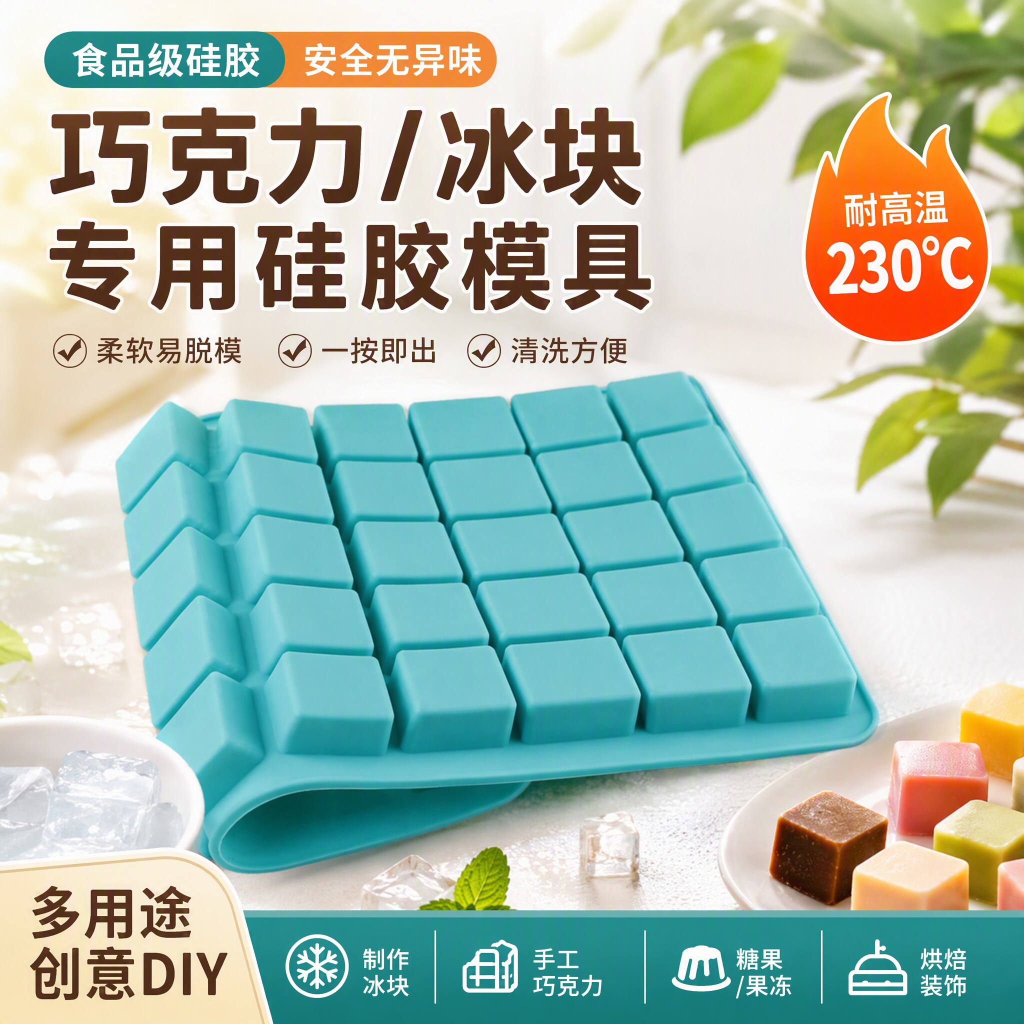 创意正方形40格硅胶制冰格冻冰块模具DIY巧克力红糖蛋糕模食品级