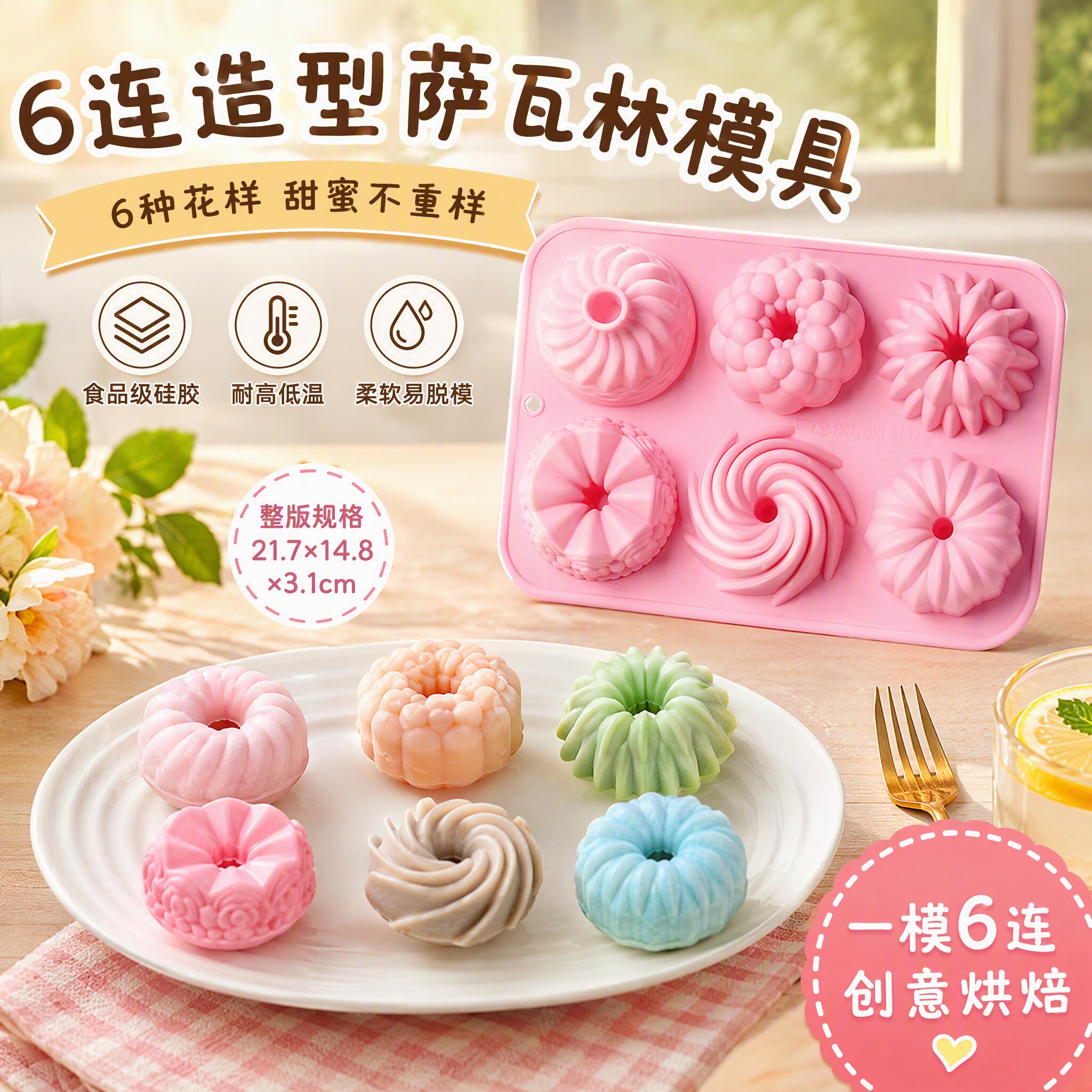 萨瓦林戚风蛋糕模食品级硅胶烘焙模具耐高温蒸糕点制冰格冰块果冻