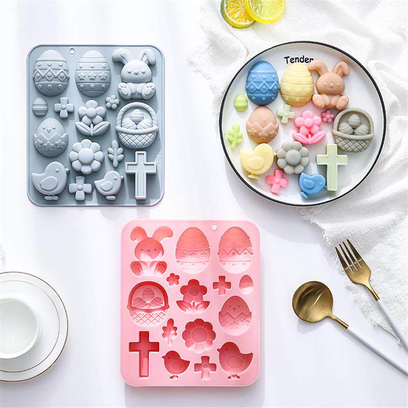 新品 15连兔子彩蛋等复活节主题造型硅胶模具滴胶蛋糕巧克力模具