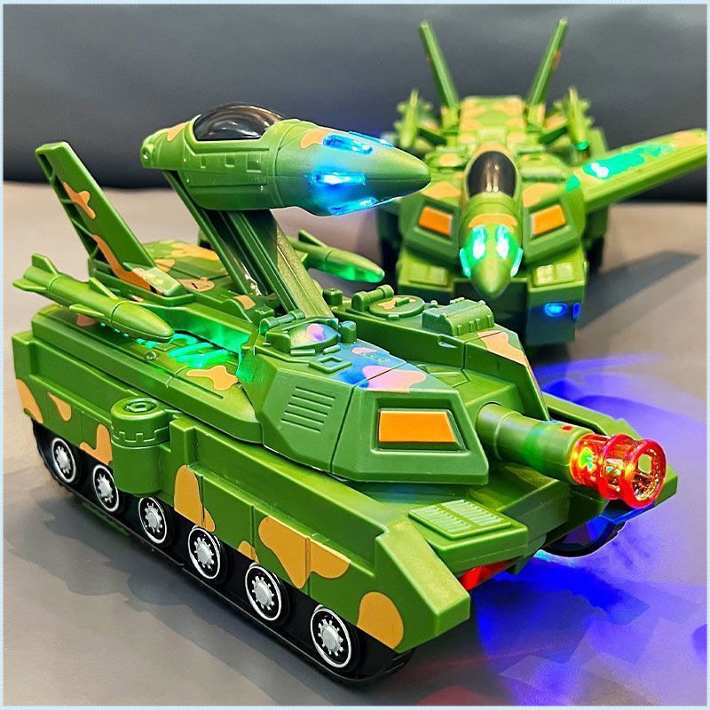 电动坦克战斗机变形飞机万向行驶灯光音乐儿童玩具