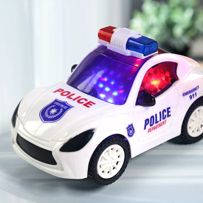 新款电动警察车炫彩灯光音乐万向行驶小汽车模型玩具礼品发光玩具