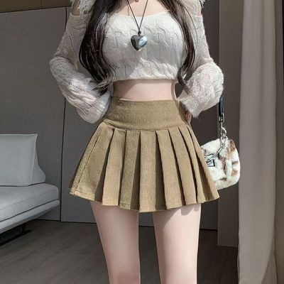 灯芯绒百褶超短裙女2024韩版秋冬新款高腰裙裤显瘦百搭a字半身裙