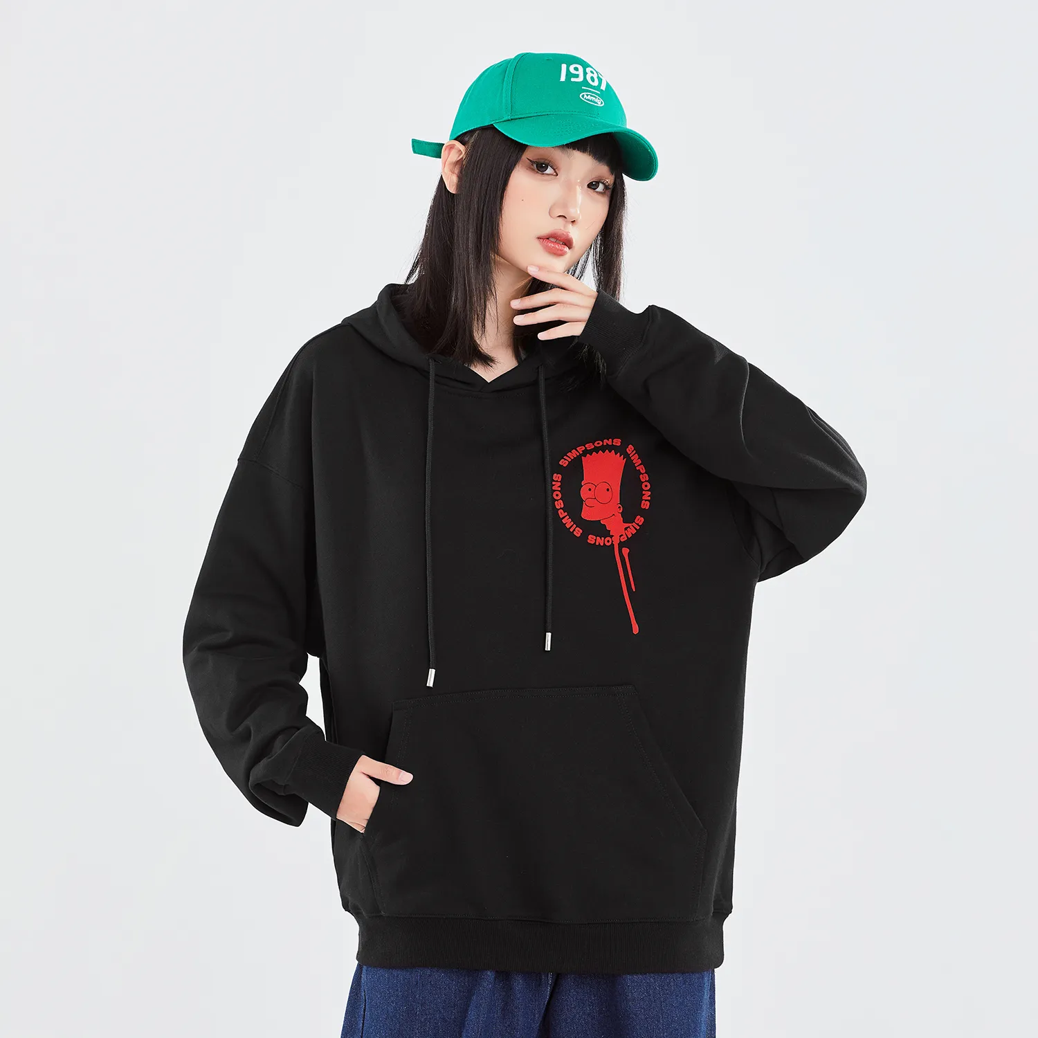 【左航同款】辛普森一家卡通星星图案印花连帽抽绳卫衣男女同款