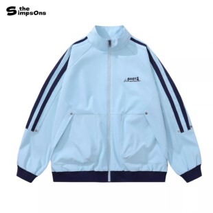 复古立领拼色外套女潮流运动上衣男士 辛普森一家美式 沈月同款