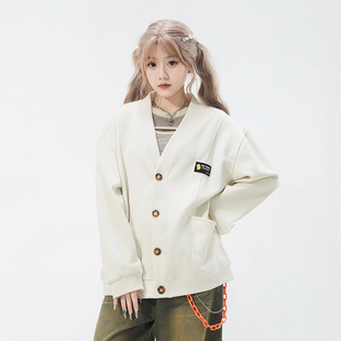 【黄子弘凡同款】辛普森一家纯色单排扣休闲v领开衫长袖针织衫