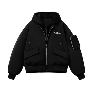 【苏醒同款】辛普森一家假两件连帽短款羽绒服飞行员夹克外套