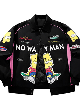 THE SIMPSONS 辛普森一家机车风刺绣赛车工装夹克羽绒服男女同款