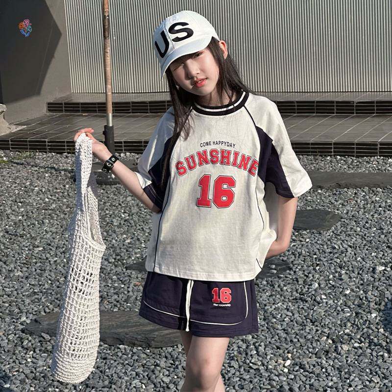 官方正品女童网红炸街套装2025夏季儿童运动夏装中大童女装酷帅时