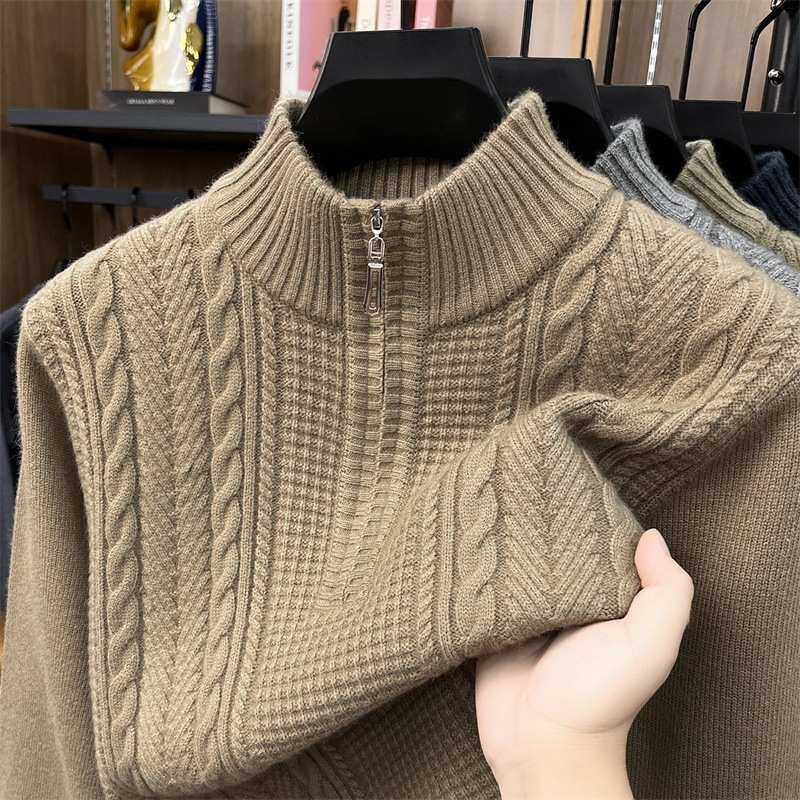 官方正品2026冬季新款中年男士立领半拉链宽松保暖长袖针织男毛衣
