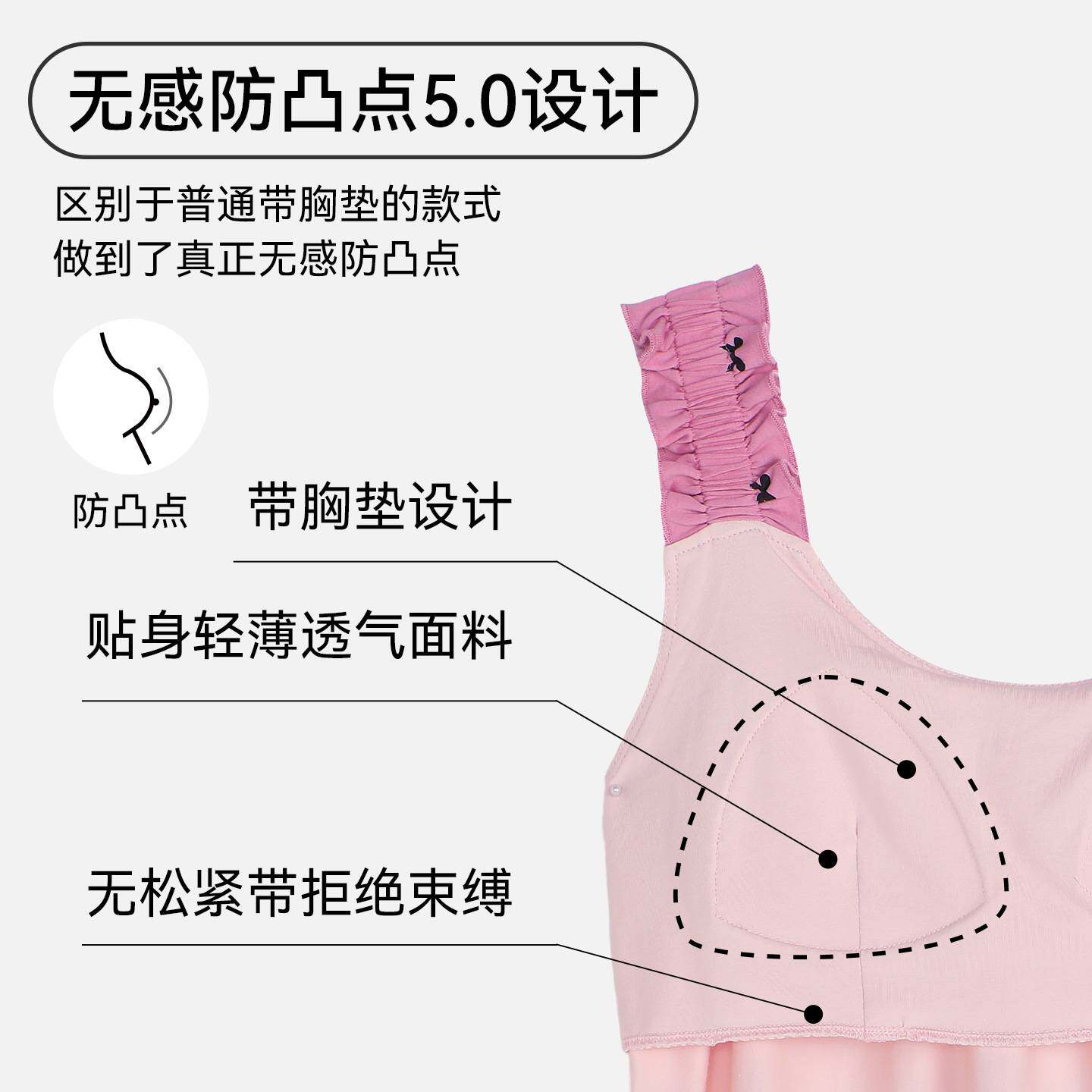 官方正品夏季莫代尔棉带胸垫吊带睡衣女士免穿文胸防凸点固定杯家