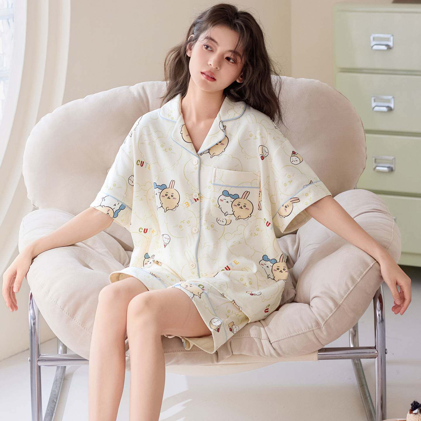 官方正品纯棉睡衣女款夏季2026新款短袖短裤开衫薄款卡通可外穿家