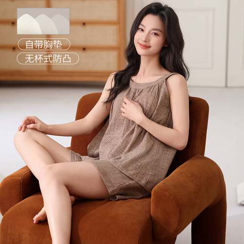 官方正品睡衣女夏季云朵棉纱短袖短裤家居服薄款夏天御姐可外穿高