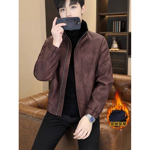 官网正品男士加绒加厚立领皮衣2025冬季新款男装青年时尚休闲潮流
