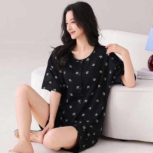 官方正品带胸垫睡衣女夏季新款纯棉短袖短裤家居服可外穿薄款夏天
