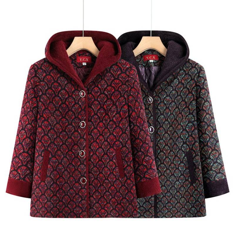 官网正品中老年人女装冬季保暖衣服新款奶奶毛呢外套加厚妈妈加棉
