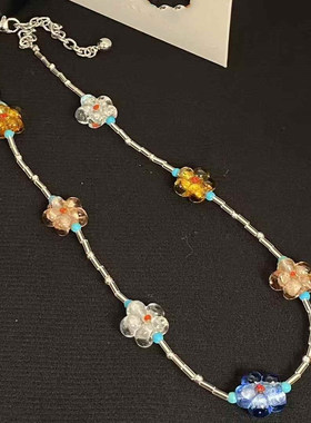 爱心米珠花朵串珠项链