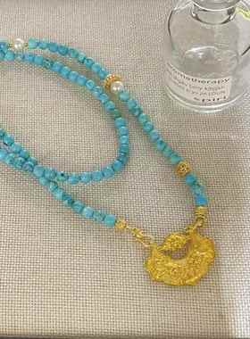 蓝绿松石长款项链新中式国潮国风