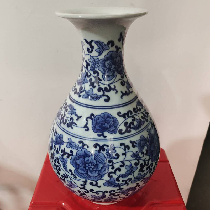 景德镇花瓶陶瓷工艺品仿古家居饰品摆件中式办公室书房插画陶瓷瓶