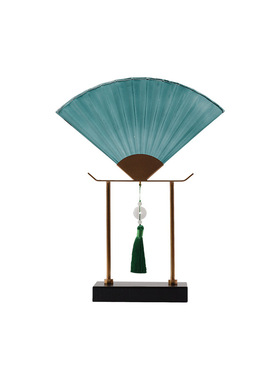 新中式玻璃扇形装饰摆件古韵国风创新家居饰品售楼处餐厅书柜摆设