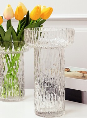创意极冻冰锤纹透明玻璃花瓶灯台式百合玫瑰花插花器家居软装摆件