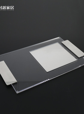 现代简约长方形亚克力金属收纳托盘售楼处样板间客厅茶几软装饰品