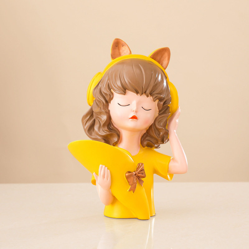 欧式轻奢创意音乐女孩摆件捧花插花瓶客厅收纳钥匙装饰品乔迁