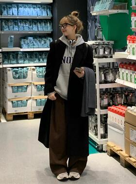 黑色毛呢外套女小个子韩系新款秋冬高级感中长款加厚西装呢子大衣