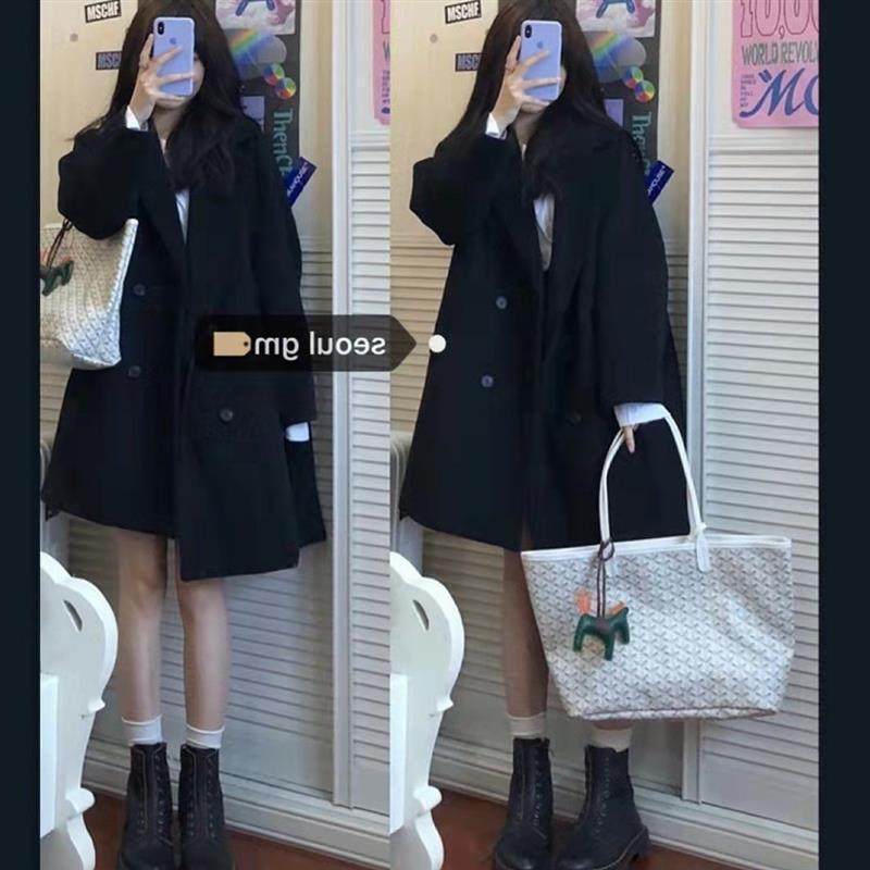 斗篷毛呢外套女复古赫本风呢子大衣女冬装小个子日系加厚黑色风衣